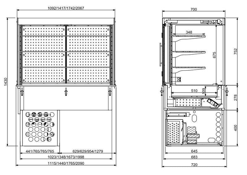 COMBISTEEL EINBAUKÜHLVITRINE ECKIG – GESCHLOSSEN 4/1 GN
