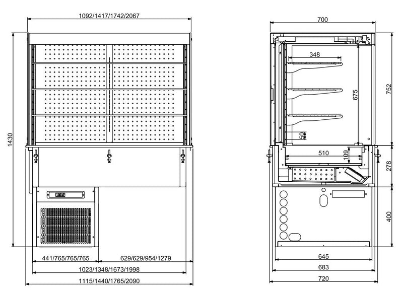 VITRINE RÉFRIGÉRÉE MURAL ENCASTRÉ COMBISTEEL CARRÉE – AVEC RIDEAU ROULANT 4/1 GN 
