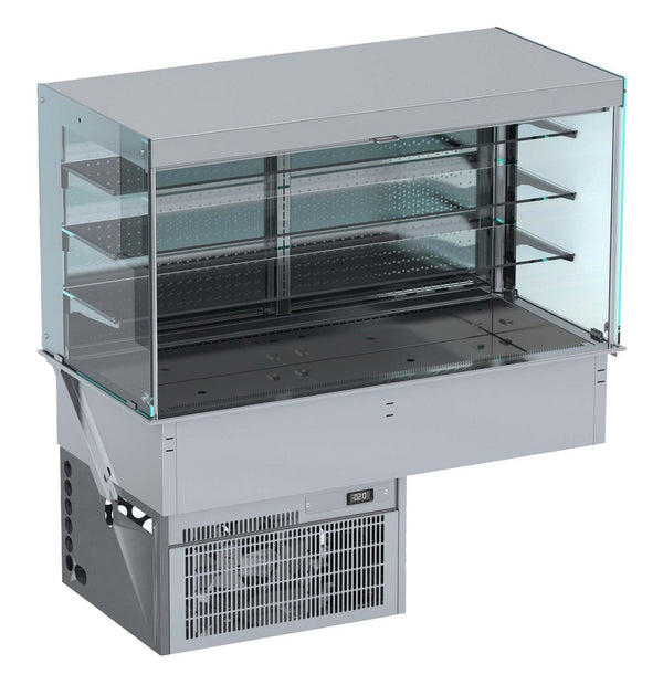COMBISTEEL BUILT-IN WALL-MOUNTED REFRIGERATED DISPLAY CABINET SQUARE – WITH ROLLER CURTAIN 4/1 GN 