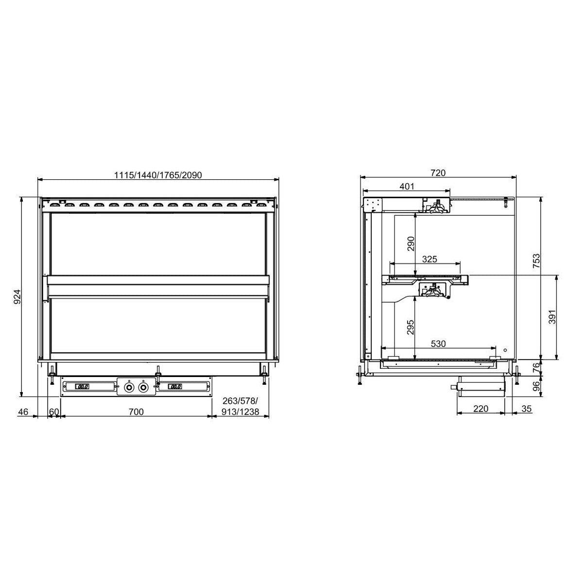COMBISTEEL EINBAU WANDMODELL WÄRMEVITRINE KERAMIK ECKIG - SCHWARZ 5/1