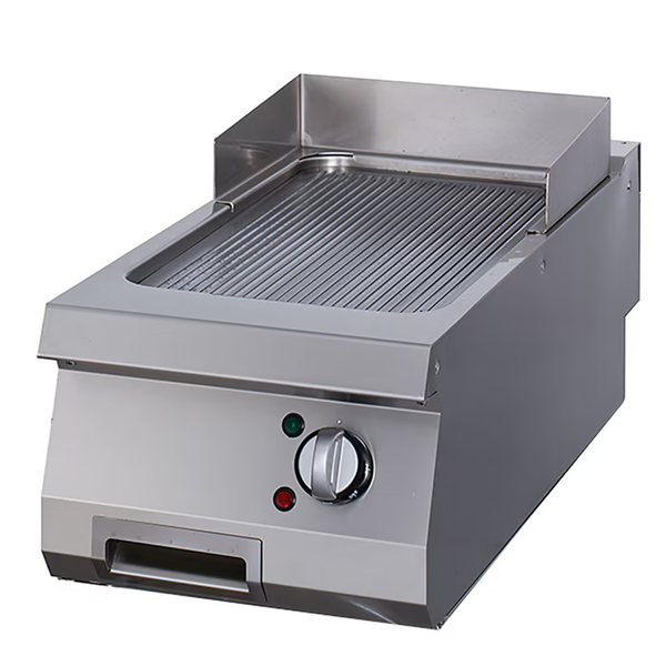 MAXIMA Gastro Grillplatte Einzel - Chrom - Gerillt - Elektrisch - 400 x 900 mm tief - mit Spritzschutz - 6000 Watt - Gebraucht