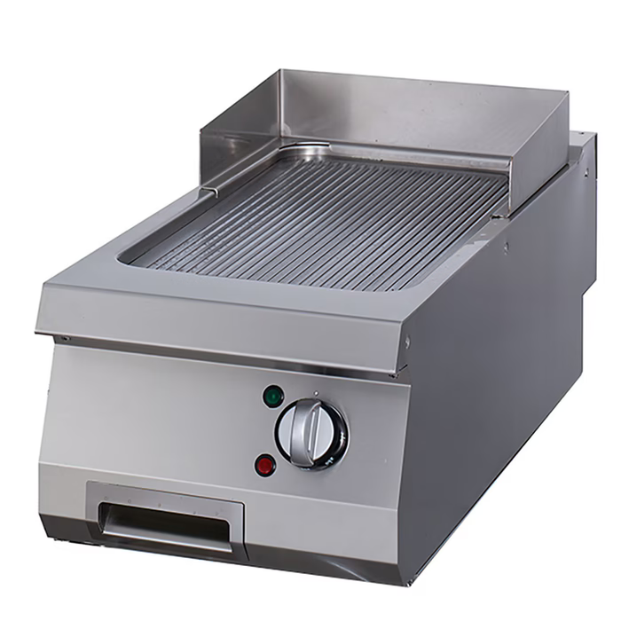 MAXIMA Gastro Grillplatte Einzel - Chrom - Gerillt - Elektrisch - 400 x 900 mm tief - mit Spritzschutz - 6000 Watt - Gebraucht
