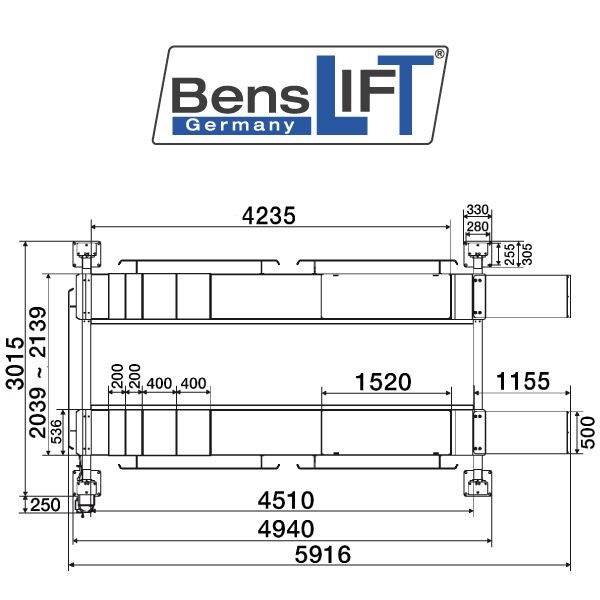 Benslift 4 Säulen Hebebühne