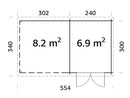 Palmako Gartenhaus Ella 6,9+8,2 m² aus Holz, 28 mm