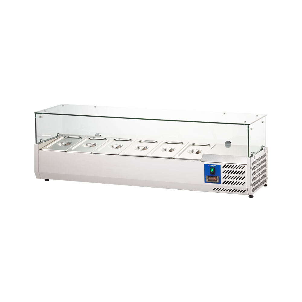 Stalgast Starline Pizzakühlaufsatz mit Glasabdeckung, 6x GN 1/3, 1400x395x440 mm (BxTxH)