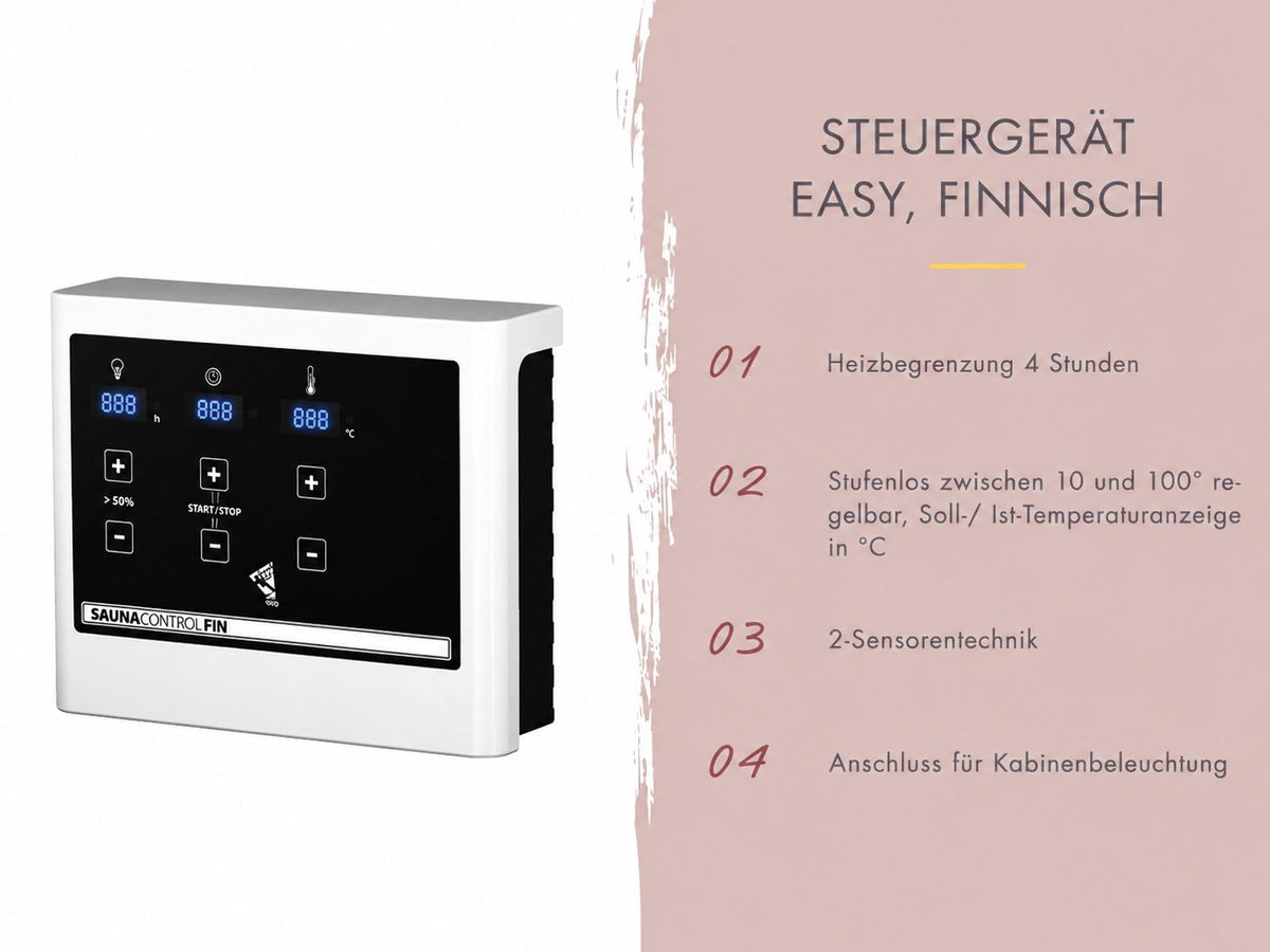 Karibu Sauna Malin inkl. 9 kW Ofen mit ext. Steuerung, ohne Dachkranz, mit Klarglas Ganzglastür