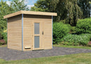 Karibu Mini Gartensauna "Saunahaus Norge" 5 Personen Natur ohne Ofen Milchglastür