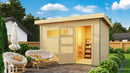 Karibu Gartensauna "Saunahaus Skrollan 2 mit Vorraum" 4 Personen Natur ohne Ofen moderne Tür