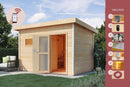 Karibu Gartensauna "Saunahaus Joost 2 mit Vorraum naturbelassen / 9kW Bio-Ofen + HUUM WIFI Steuergerät Sparset" 4 Personen