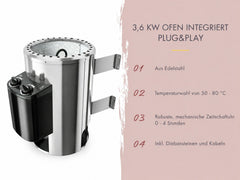Karibu Sauna Irava 1 - inkl. 3,6 kW Ofen integr. Steuerung – Vorschau 6