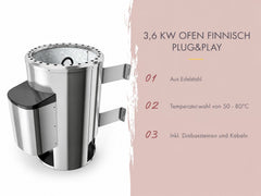 Karibu Sauna Irava 1 - inkl. 3,6 kW Ofen ext. Steuerung – Vorschau 5
