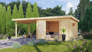 Karibu Gartenhaus “Trittau 5” Pultdach zum Wohnen mit Anbau/Terrasse aus Holz in Natur