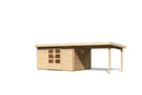 Karibu Gartenhaus “Trittau 5” Pultdach zum Wohnen mit Anbau/Terrasse aus Holz in Natur