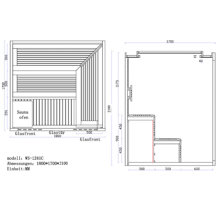 EAGO AWT E1241C rote Zeder 180x170 9kW EOS Cubo