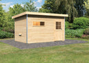 Karibu Gartensauna "Saunahaus Skrollan 3 mit Vorraum" 5 Personen Natur ohne Ofen