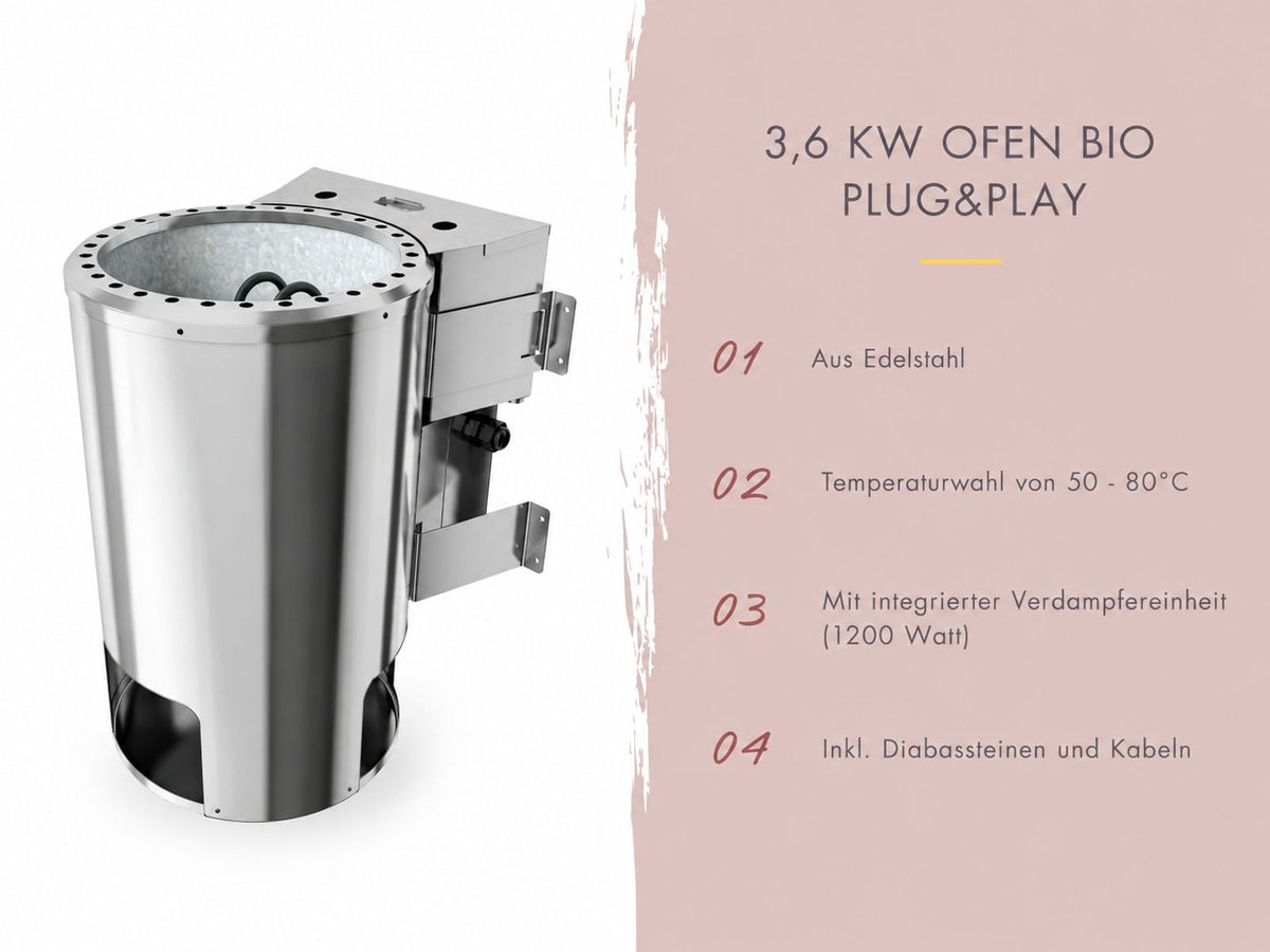 Karibu Sauna Irava 2 inkl. 3,6 kW Bioofen ext. Steuerung