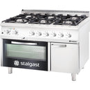 Stalgast gas cooker with 6 burners (3.5+2x5+2x7+9), gas oven GN2/1, base cabinet, series 700 ND