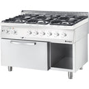 Stalgast Gasherd Basic mit 6 Brennern (3x3,5+3x5), Elektro-Umluft-Backofen GN1/1 und Regalfach, Serie 700 ND