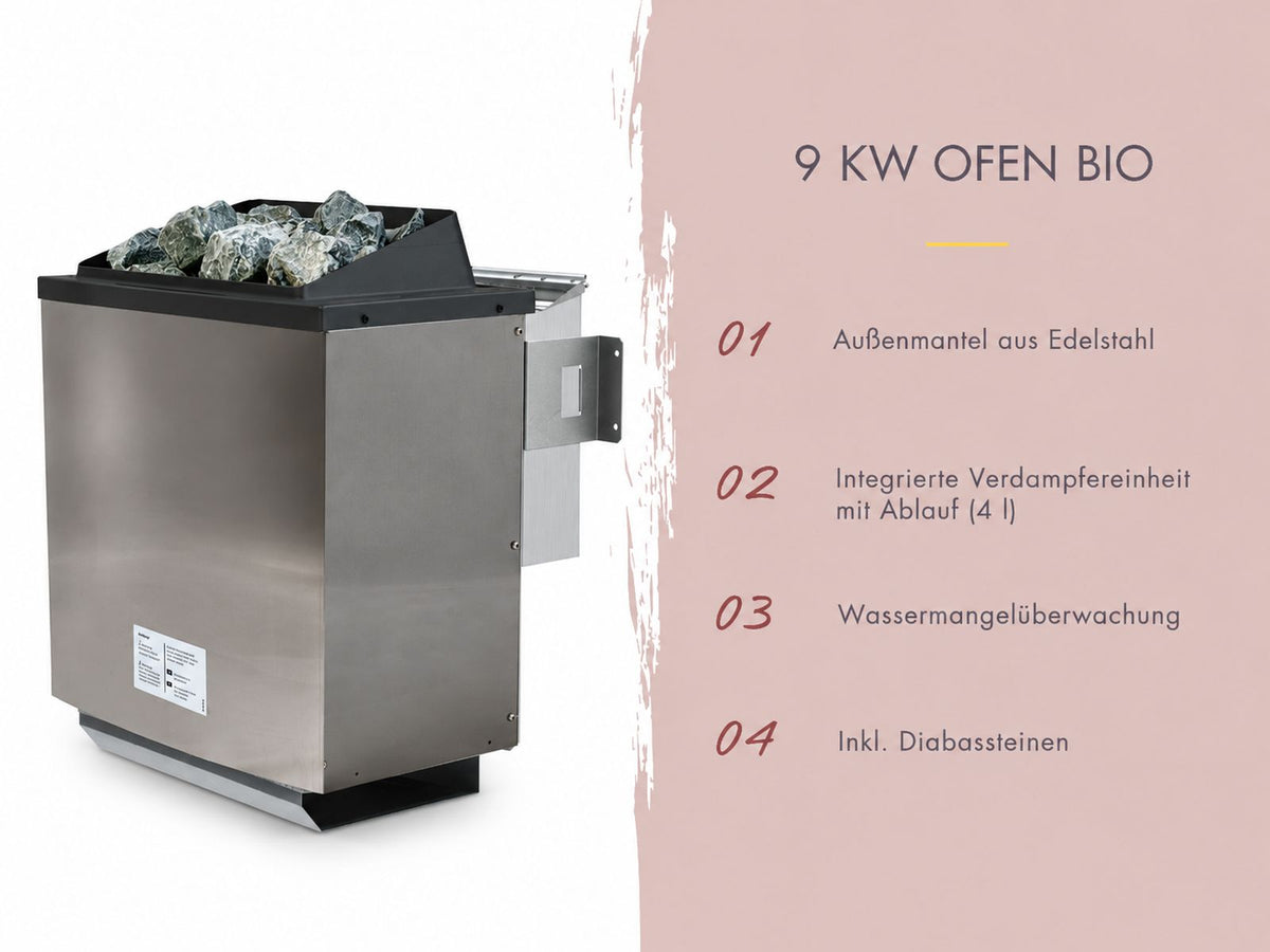 Karibu Saunahaus Angkor 2, 38 mm naturbelassen -inkl. 9 kW Bioofen ext. Steuerung-