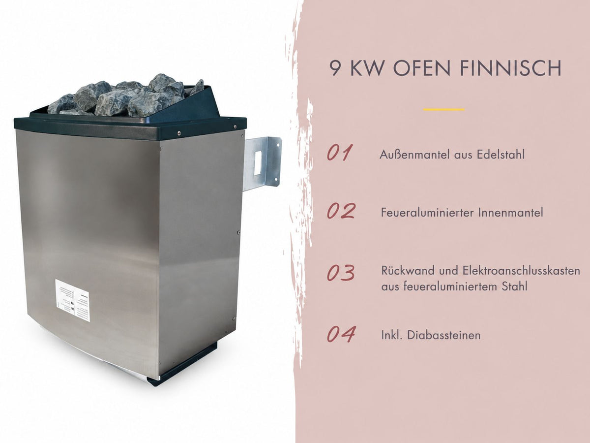 Karibu Saunahaus Angkor 1, 38 mm naturbelassen -inkl. 9 kW Ofen ext. Steuerung-