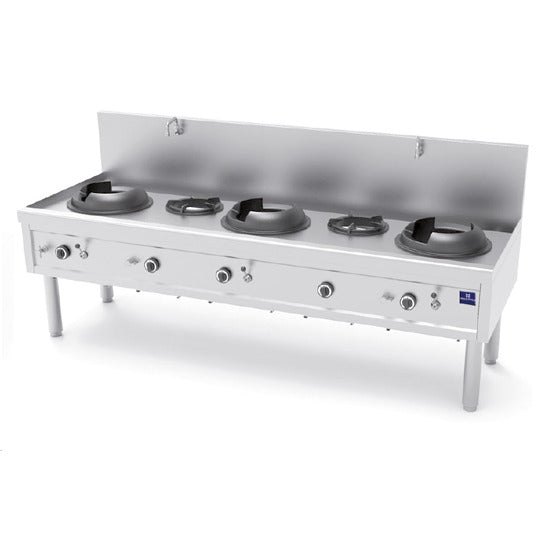 Virtus & Mastro Gas-Wokkochfeld mit 3 Brenner 27,5 kW + 2 Suppenbrenner 9,2 kW, 2 Wasserhähne