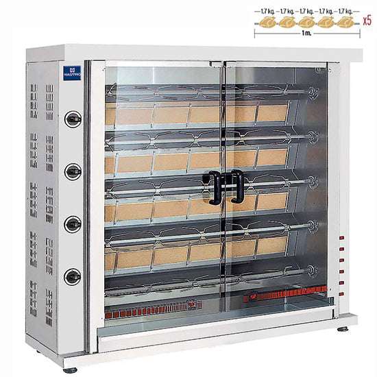 Virtus & Mastro Gas-Hähnchengrill mit Beleuchtung, 5 Spieße für 20-25 Hähnchen