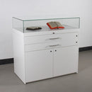 Form Department ATRIUM.L42 – Sockelvitrine mit Glashaube – Schubladen mit Glas für Dokumente (Glasabdeckungen optional)