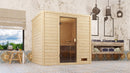 Karibu Massivholzsauna "Sauna Mila 5" 4 Personen 9 kW Bio-Kombi Ofen + Steuergerät HUUM WIFI