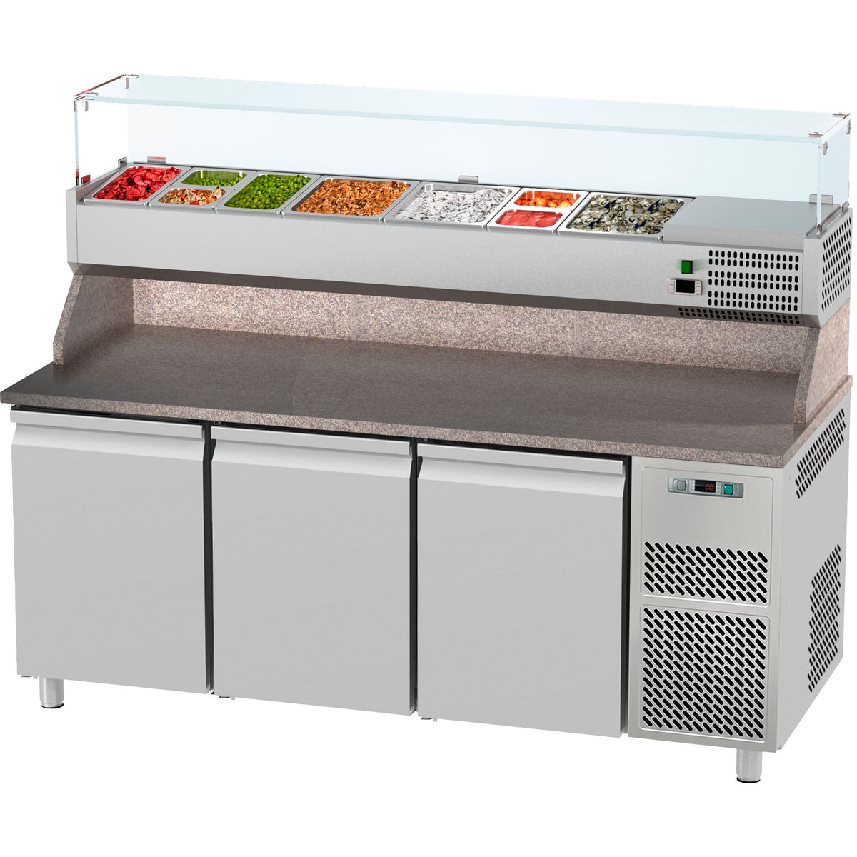 AfG Berlin Dpt-3s Pizza Refrigerated Table with 3 Doors and Display Case