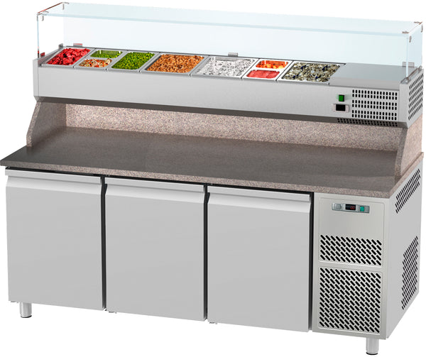 AfG Berlin Dpt-3s Pizzakühltisch 3 Türen Mit Aufsatzvitrine