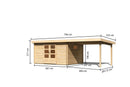 Karibu Gartenhaus “Trittau 5” Pultdach zum Wohnen mit Anbau/Terrasse aus Holz in Natur