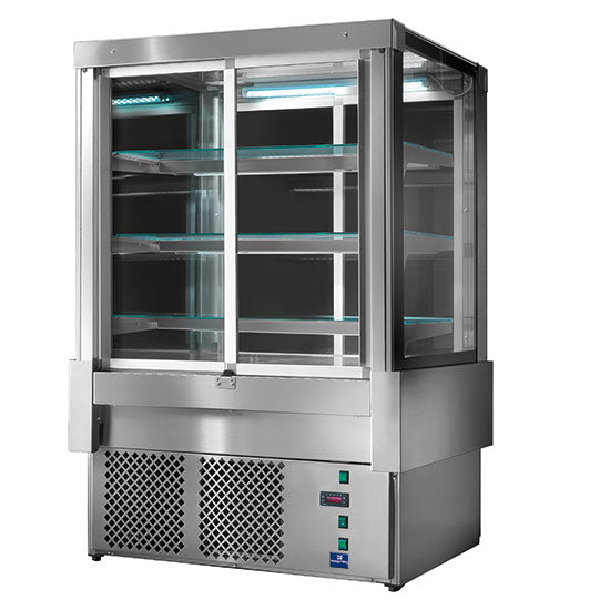 Virtus & Mastro refrigerated display case with 4 sliding doors and 3 shelves, fan-assisted operation, +2°/+8°C, W=1522 mm - RAL9005