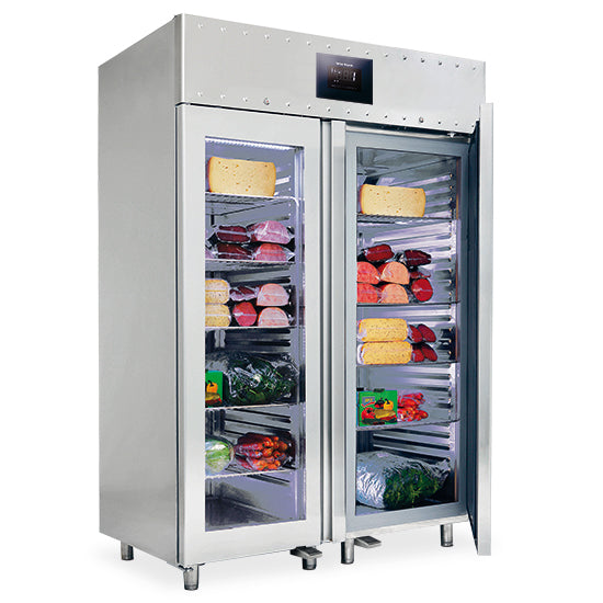 Virtus & Mastro Kühlschrank 1400 Liter aus Edelstahl GN 2/1 mit Glastüren, -2°/+8°C, 85 mm Isolierung - WiFi