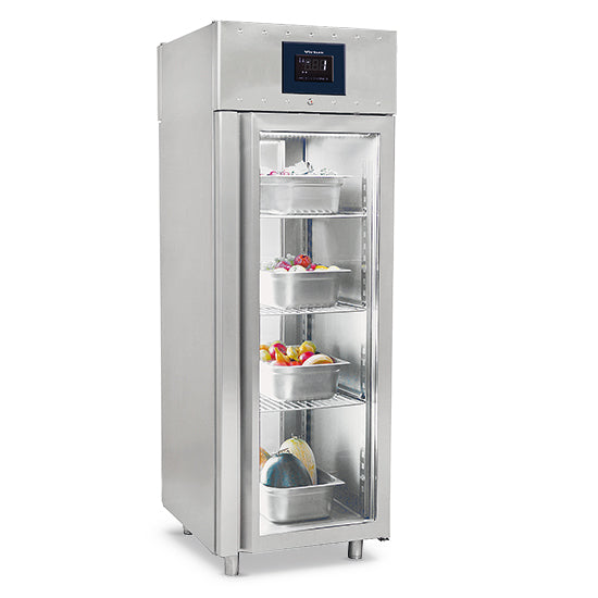 Virtus & Mastro Kühlschrank 700 Liter aus Edelstahl GN 2/1 beidseitig mit Glastüren, -2°/+8°C - WiFi