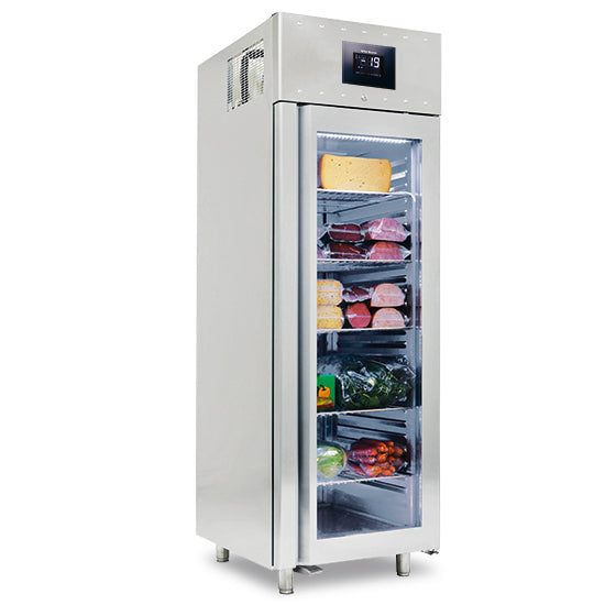 Virtus & Mastro Tiefkühlschrank 700 Liter aus Edelstahl GN 2/1 mit Glastür, -10°/-22°C, 85 mm Isolierung - WiFi