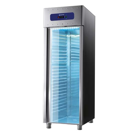 Virtus & Mastro Tiefkühlschrank 700 Liter aus Edelstahl mit Glastür, GN 2/1, -10°/-22°C, 85 mm Isolierung
