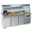 Saladette Virtus & Mastro à 3 portes GN 1/1 et structure vitrée, 5 x GN 1/1 H=150 mm, -2°/+8°C