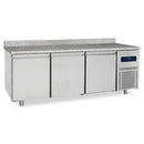 Table de congélation Virtus & Mastro Bakery, 3 portes, 600 x 400 mm, avec plan de travail en granit et rebord surélevé, -10 °C / -25 °C