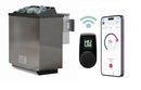 Karibu Gartensauna "Saunahaus Joost 1 mit Vorraum Terragrau/ 9kW Bio-Ofen + HUUM WIFI Steuergerät Sparset" 4 Personen