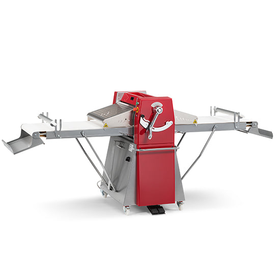 Virtus & Mastro Teigausrollmaschine mit Geschwindigkeitsregler auf Unterbau mit Rädern, Bandmaß 500x1000 mm