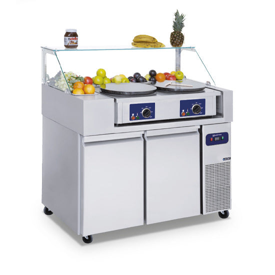 Virtus & Mastro Kühl-Vorbereitungstisch 2 Türen GN 1/1 mit Glasaufsatz, 9x GN 1/6 H=150 mm, -2°/+8°C