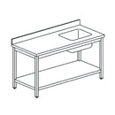 Virtus & Mastro work table with sink on the right, with intermediate shelf and raised edge, 1100x700 mm