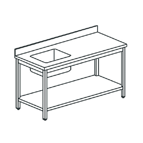 Virtus & Mastro Arbeitstisch mit Becken links, mit Zwischenboden und Aufkantung, 1000x700 mm