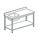 Virtus & Mastro work table with sink on the left, with intermediate shelf and raised edge, 1300x700 mm