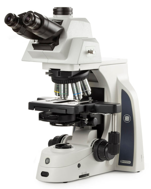 Euromex Delphi-X Observer, trinokulares Mikroskop mit 0–35° Neigekopf, SWF 10x/25 mm Ø 30 mm Okulare, Planphasenkontrast PLPHi 10/20/S40/S100x Öl-IOS-Objektive