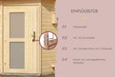 Karibu Gartensauna "Saunahaus Joost 2 mit Vorraum naturbelassen / 9kW Bio-Ofen + HUUM WIFI Steuergerät Sparset" 4 Personen