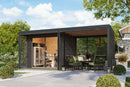 Karibu Gartenhaus Holz & Metall “Saturn / Blech” Flachdach mit Anbau/Terrasse modern in Terragrau