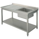 Virtus & Mastro Spültisch, 1 Becken, Tropftasse links, auf Beinen, mit Zwischenboden, 1200x700 mm