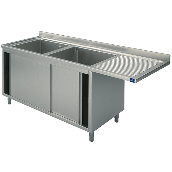 Virtus & Mastro Spülschrank mit Schiebetüren für Einbau-Geschirrspüler, 2 Becken links, 2000x700 mm