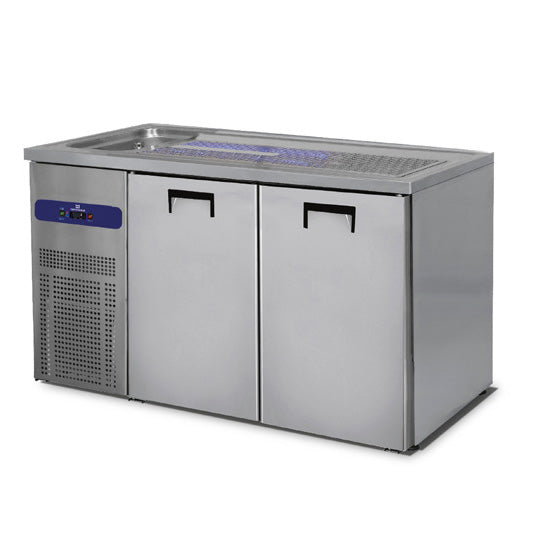 Virtus & Mastro beer dispensing counter with 1 basin on the left and 2 doors for 50-liter beer barrels